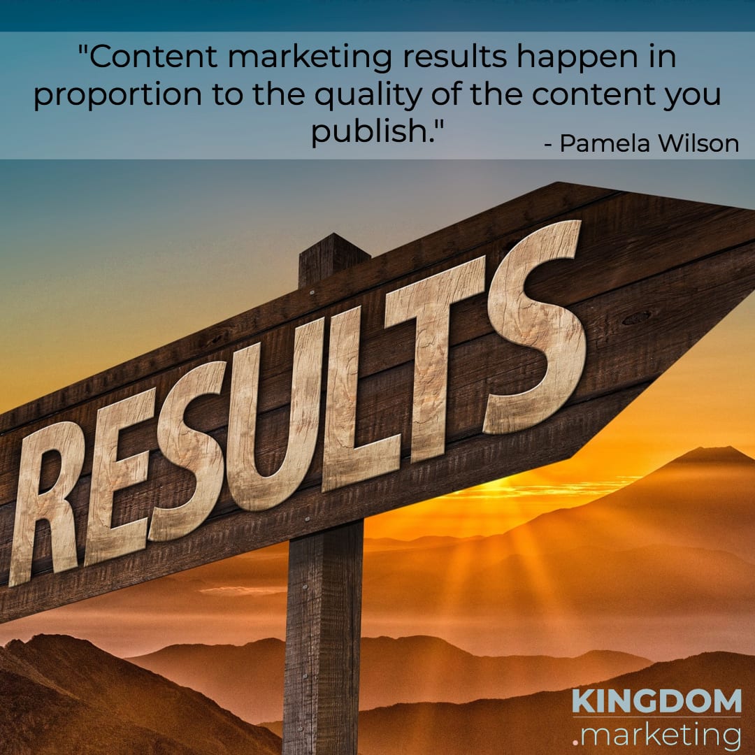 Great quotes about writing: Pamela Wilson quote: " Content marketing results happen in proportion to the quality of the content you publish."